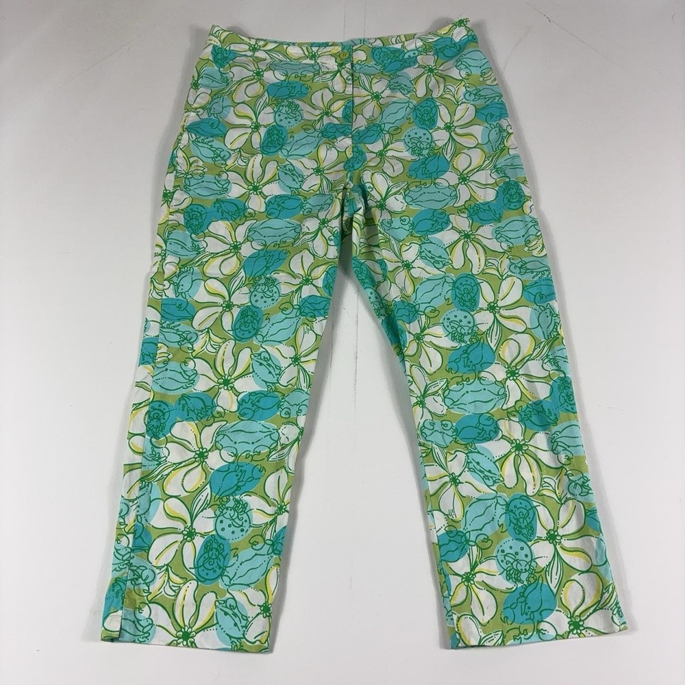 Lilly Pulitzer Capri Pants Womens 12 Multicolor Floral Twill Stretch Tropical